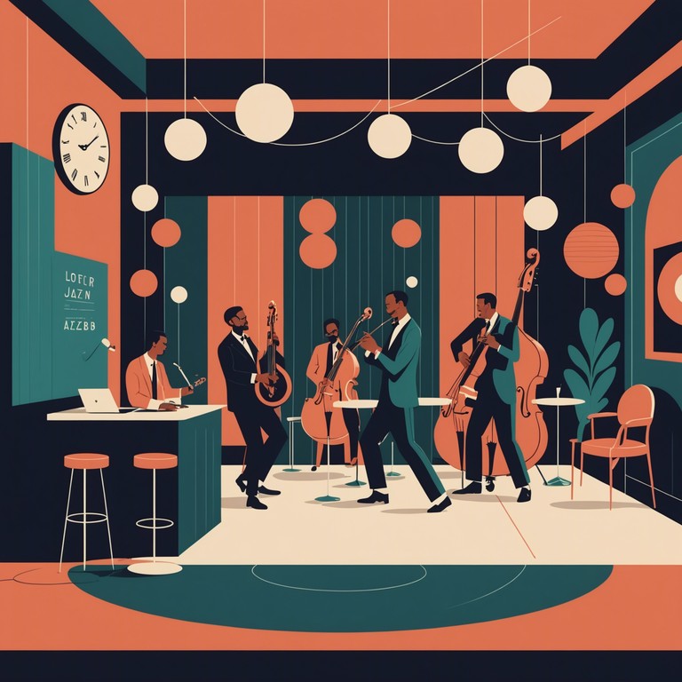 Imagine a track that teleports you back to the golden age of swing with a modern electronic pulse powering it, ideal for enlivening any dance floor or jazz club. The music should carry the heart of swing with a modern danceable beat that maintains a joyful and playful mood throughout.