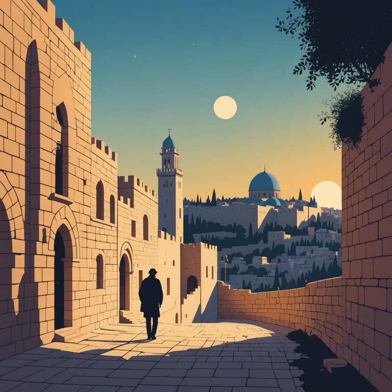 Capturing the essence of a tranquil stroll through jerusalem's storied alleyways, blending the nostalgia of the past with the peacefulness of the present