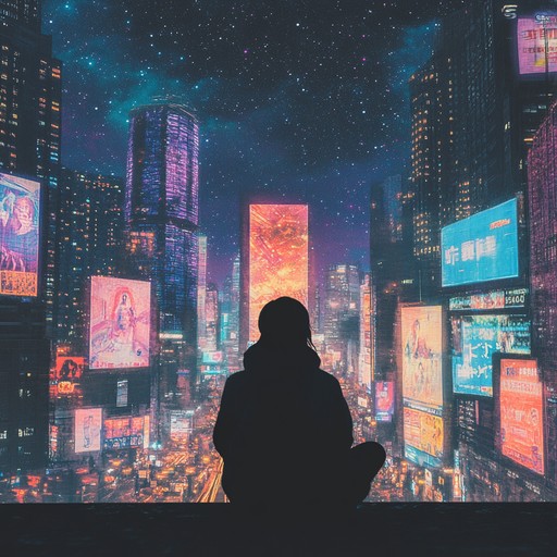 An instrumental composition that blends ethereal melodies with cyberpunk elements, creating a lush soundscape of shimmering synths and pulsating rhythms, evoking the feeling of drifting through neon lit streets in a futuristic metropolis.