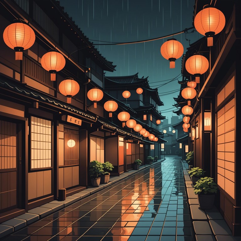 An evocative composition blending the rustic strings of a shamisen with synthesizer pads, capturing the dual nature of traditional and contemporary urban japan.