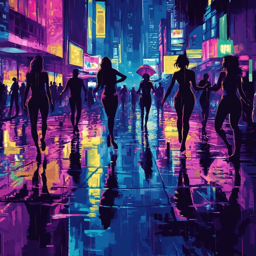 An instrumental track that blends the pulsating rhythms of disco funk with dramatic overtones, capturing the electrifying atmosphere of city streets under the glow of neon lights.