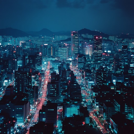 Experience the pulsating heartbeat of seoul after dark through an intricate instrumental k pop track, blending modern electronic sounds with traditional korean melodies to create a captivating auditory landscape.
