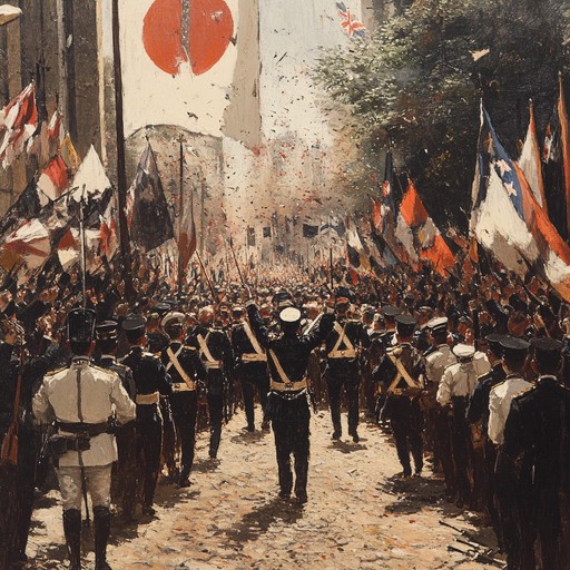 An exuberant military march filled with spirited brass tones and vigorous percussion, creating an atmosphere of determination, camaraderie, and national pride. Ideal for ceremonies honoring bravery and achievements.