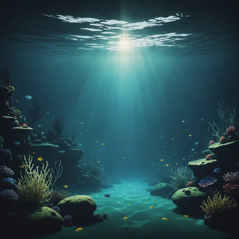 In this track, gentle, floating melodies suggest the tranquil surface of the sea while deeper, rhythmic bass lines evoke the ocean's mysterious, unfathomable depths. The piece is designed to transport listeners to a serene underwater world, conveying both the calm and the powerful unknown of oceanic realms.