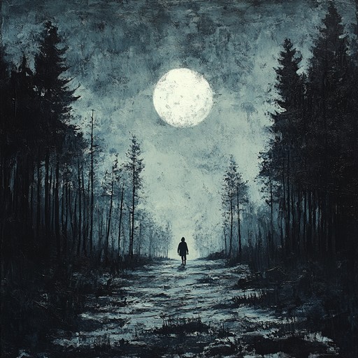 A deeply emotional instrumental piece featuring a solitary acoustic guitar, weaving through a dark, folk inspired landscape. The music evokes a sense of loneliness and introspection, reminiscent of a lone wanderer in the dead of night, surrounded by the quiet whispers of nature. The sparse yet rich composition highlights the beauty in desolation, painting a vivid picture of the forlorn journey.