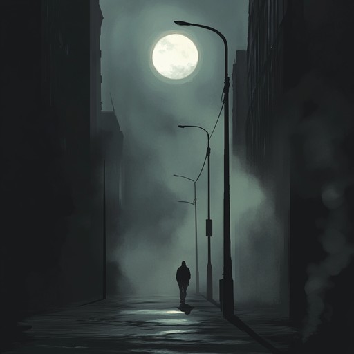 A haunting instrumental piece that weaves ominous tones with dark ambient soundscapes, portraying the unsettling quietness of empty city streets under the full moon.