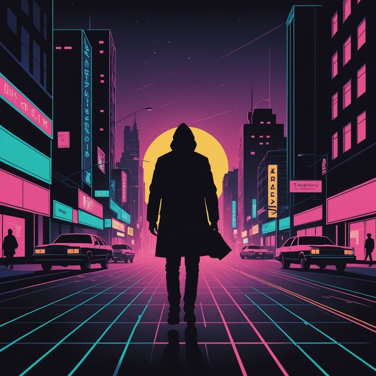 This exciting track evokes images of a high speed chase across neon lit cyberpunk cityscapes, blending synthesized sounds with electric guitar riffs that capture both the danger and thrill of the futuristic underground. The dynamic shifts mirror the story of a rogue hacker evading capture through the digital underworld.