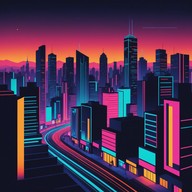 dynamic cityscape, electric guitar leads