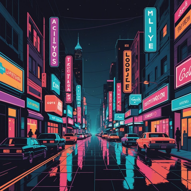 This track captures the essence of a cityscape at night, with pulsating rhythms and a vibrant atmosphere that mirrors the neon glow of urban lights. The song progresses with layers of sound that emulate the bustling city life and its electrifying energy. Modern and stylish, this composition is perfect for depicting scenes of nightlife, technology, and the ever moving city dwellers.