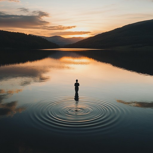 This alternative track focuses on the broader sensory experience of being near a tranquil body of water as the sun sets, evoking peacefulness and a connection to nature with gentle harmonics.