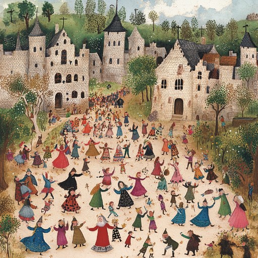 Bringing to life the scenery of a medieval village festival, this cheerful troubadour serenade features lively lute melodies and rhythmic percussion. It captures the energy and joy of villagers celebrating a special occasion, making it perfect for festive storytelling or historical reenactments.