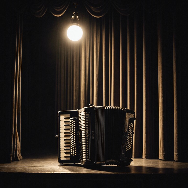 Drawing from the deep shadows of cabaret, this piece contrasts serene, airy melodies against a backdrop of quiet, somber whispers. The accordion carries the melody, weaving through a ghostly theatrical presence that feels both close and distant