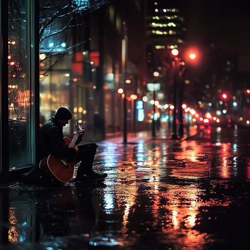 An instrumental piece that fuses soulful melodies with groovy rhythms, featuring the electric guitar, evoking feelings of warmth and nostalgia as if walking through a city at midnight