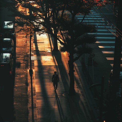 The song captures the essence of a solitary walk through tokyo's bustling yet somehow isolated streets at dusk. The enchanting piano riff integrates with the subtle backdrop of the city's ambient sounds, creating a dialogue between the character's internal emotions and the external world.