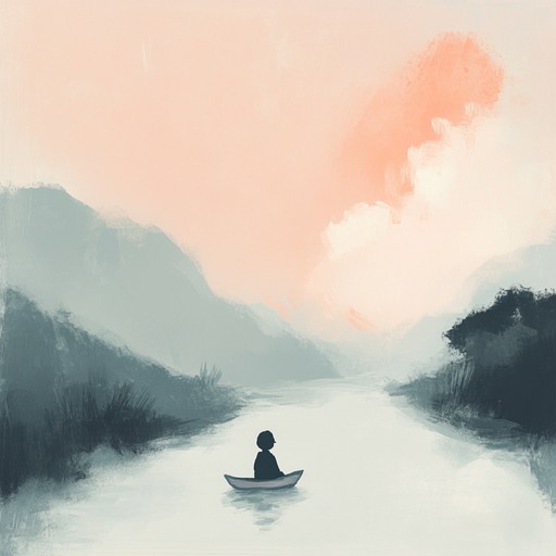 A soft music box instrumental that portrays a child's peaceful reflections while watching a small boat drift along a calm river, evoking serenity and wonder.