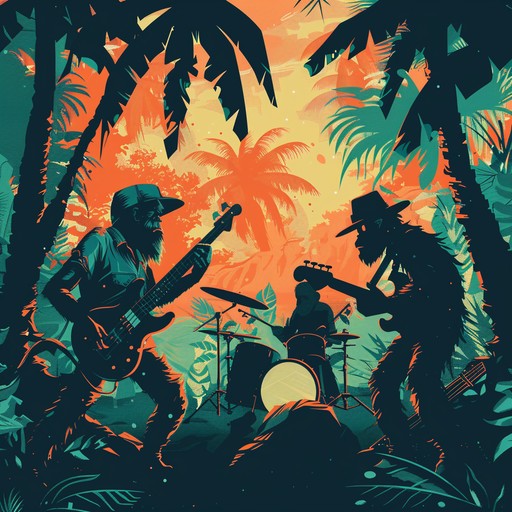 Metal meets jungle in this whimsical track with energetic guitar riffs and monkey inspired rhythms. Imagine a fun jam session bringing metal musicians and mischievous monkeys together in a lively, upbeat tempo.