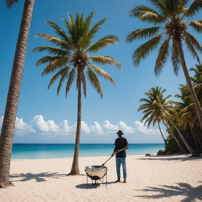 Imagine lounging by a sunlit beach, the gentle sound of waves accompanying a soothing, rhythmic rumba tune that evokes a sense of relaxation and joy. A perfect backdrop for a summer day.