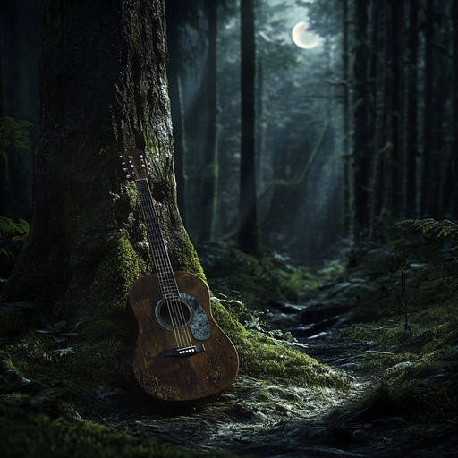 An intimate freak folk instrumental piece that captures the subtle whispers and ethereal sounds of an ancient forest. The melody gently guides the listener through a serene woodland, merging intricate acoustic guitar plucking with ambient natural sounds, creating a haunting yet comforting atmosphere.