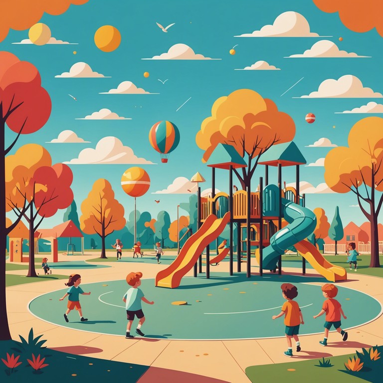 A lively and captivating children's tune designed to evoke the joyous atmosphere of a sunny day at the playground. The music swirls with energy and playful melodies making it perfect for children's entertainment, educational content, or a fun daytime activity background.