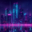 digital beats echo through neon lit, cyberpunk city night