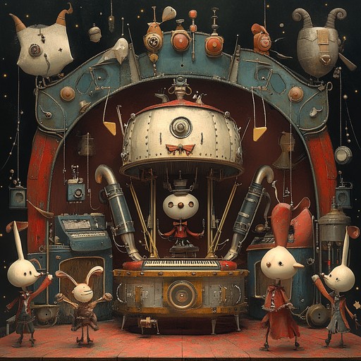 An instrumental piece blending lively tunes with mechanical sounds of gears and cogs, evoking the charm of a fantastical mechanical circus in motion.