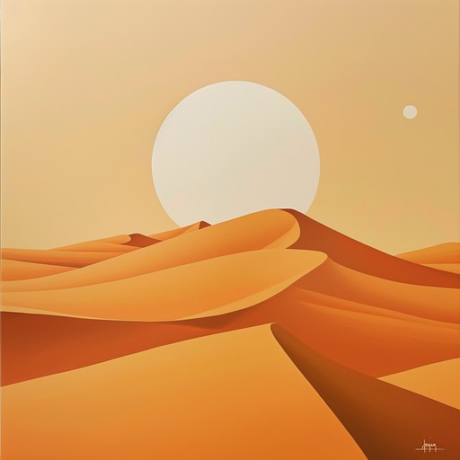 This composition should evoke the expansive and mysterious atmosphere of a desert at twilight, with gentle wind sounds blending into a melodic background. The music should capture the essence of solitude and the vast, open landscape, creating an immersive listening experience that transports the audience to a serene, twilight-touched desert.