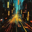 intense chase through neon lit cyberpunk cityscape.