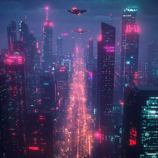 A futuristic instrumental capturing the electric energy of a cyberpunk world with an optimistic tone. Layered synthesizers lead the melody over a driving electronic beat, creating a sense of forward momentum and hopeful vibes. Perfect for evoking a neo noir cityscape bathed in neon light, where technology and human ambition blend seamlessly.