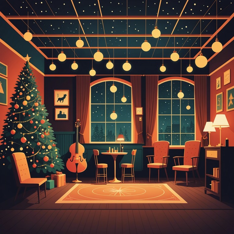 Imagine the scene of a cozy, bustling holiday party where gentle snowflakes dust the windows outside. Inside, the warmth of laughter mingles with the smooth, joyous notes of a saxophone, playing a repertoire of festive tunes in a jazz style. Traditional holiday melodies are transformed by vibrant jazz rhythms, creating an atmosphere of sophistication and celebration.