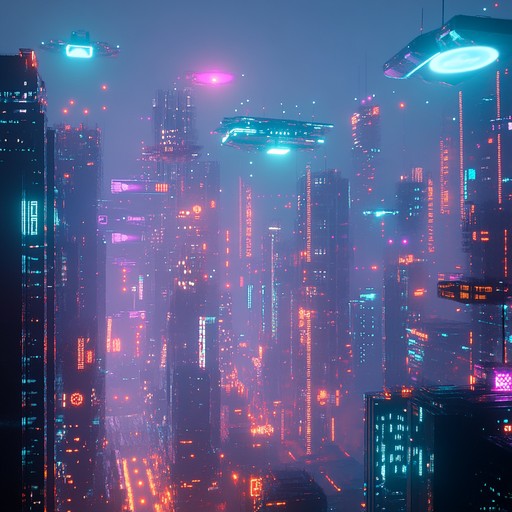 Immerse in an otherworldly cyberpunk soundscape, featuring ethereal synths and mesmerizing beats. This composition blends futuristic elements with a dreamy atmosphere, creating a surreal auditory experience that feels like floating through a neon lit dream city.