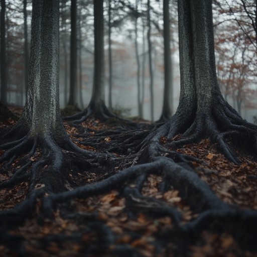 Bizarre and eerie rhythms combine with forest sounds, creating an enigmatic experience in an enchanted, slightly menacing setting. The piece uses acoustic elements to evoke a surreal, unsettling journey through nature.