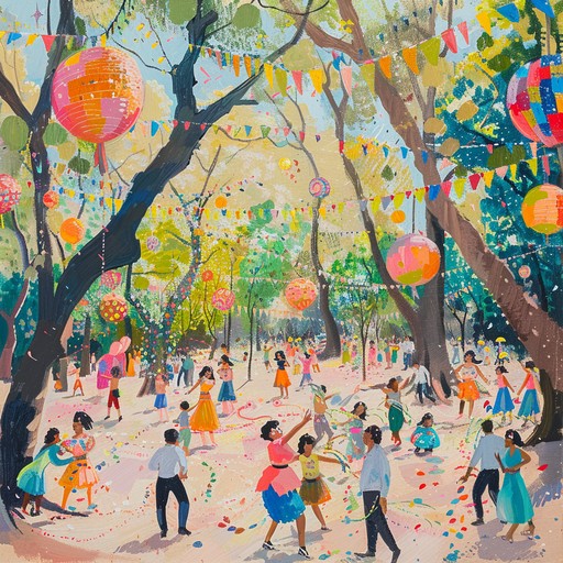 An energetic dance pop anthem designed to lift spirits and invoke happy movements. Featuring buoyant synthesizers and catchy rhythms, it encourages the listener to let loose and have fun. Imagine a sunny spring day with colorful decorations, where this track serves as the heartbeat of an unforgettable event filled with joy and laughter.