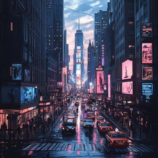 Imagine wandering through a modern cityscape, with towering skyscrapers and bustling streets. The soundscape blends complex guitar riffs and powerful drum patterns, creating a rich and engaging urban progressive rock atmosphere that's both energizing and thought provoking