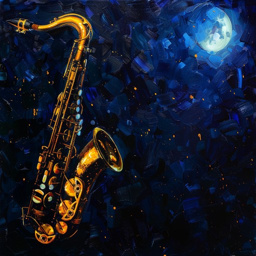 Picture a serene night in the city, with the smooth sounds of a saxophone echoing through the streets. This composition captures the essence of a romantic evening, filled with deep blues and soft purple hues in the skyline.