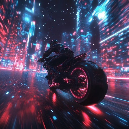 An upbeat instrumental blending pulsing synths and driving rhythms, capturing the exhilaration of racing through a futuristic cityscape.