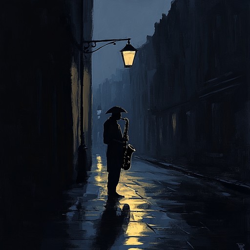 Picture a dark, rain soaked alley where the flickering streetlights dimly illuminate the scene. The mournful wail of a saxophone cuts through the mist, creating a hauntingly beautiful atmosphere. This instrumental track combines somber melodies with deep, resonant tones, bringing to life the mysterious and sultry essence of a noir film.