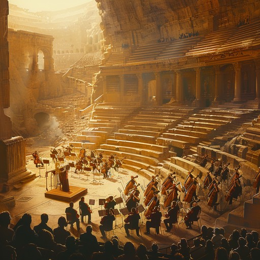 Dive into a breathtaking composition where a cinematic orchestra crescendos, portraying the triumph of the human spirit. Vibrant strings, bold brass, and commanding percussion unite to evoke courage and triumph over adversity.