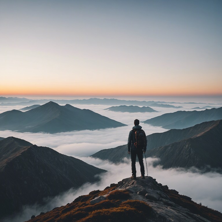 An instrumental folk rock track that carries the listener over mist covered mountains and into a realm of empowerment and resilience. The song leverages the rustic tones of an acoustic guitar, building a soundscape that mirrors the exhilarating feeling of rising to a challenge. As the song progresses, it evokes feelings of overcoming obstacles and reaching for new heights, metaphorically represented by climbing mountains and emerging above the mist.