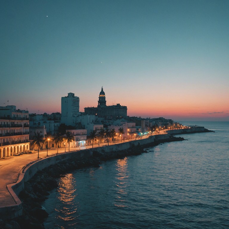 As night falls over the cuban shoreline, the sounds of the tres guitar intertwine with the whispers of the cool ocean breeze, creating a captivating melody that soothes the soul and calms the mind. This music piece is a serene soundtrack to the tranquil beauty of the night along the coast.