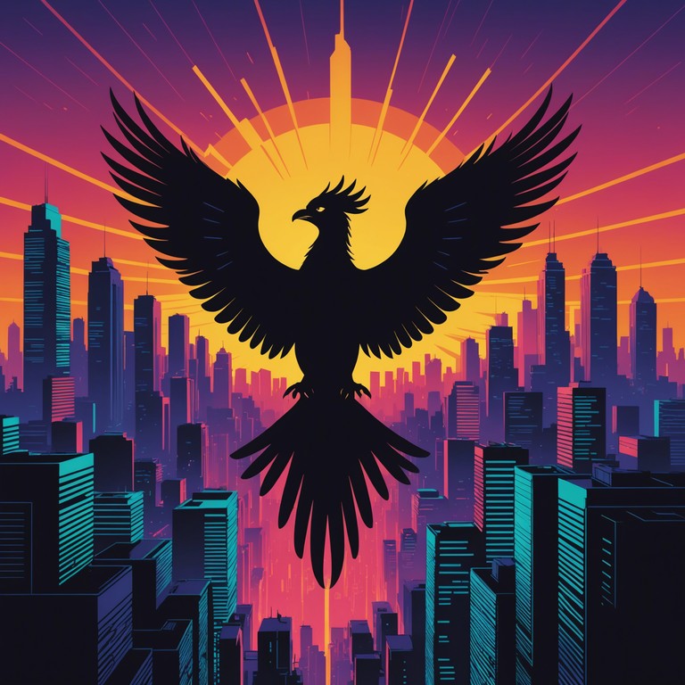 Rise of the neon phoenix combines the high energy of dance and rock with an epic storytelling vibe. Featuring electric guitar solos that slice through a landscape of powerful electronic beats, this track evokes a feeling of rebirth and exhilaration, perfectly matching a futuristic or cyber themed aesthetic.