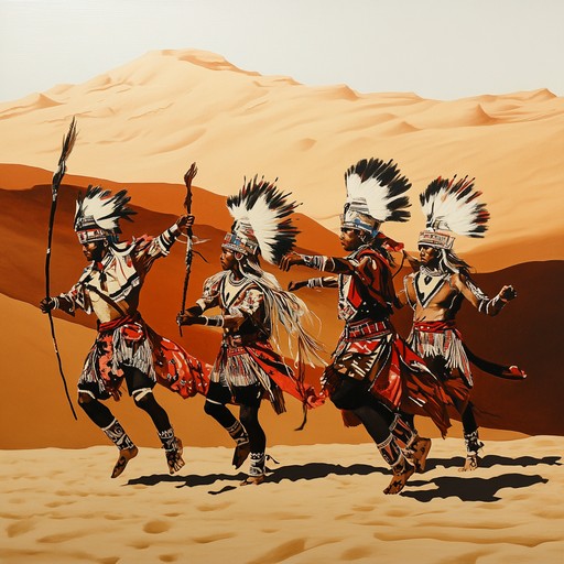 Transport yourself to an ancient desert battlefield where tribal warriors dance to the intense beats of the djembe, echoing the spirit of the tribe, and igniting the senses