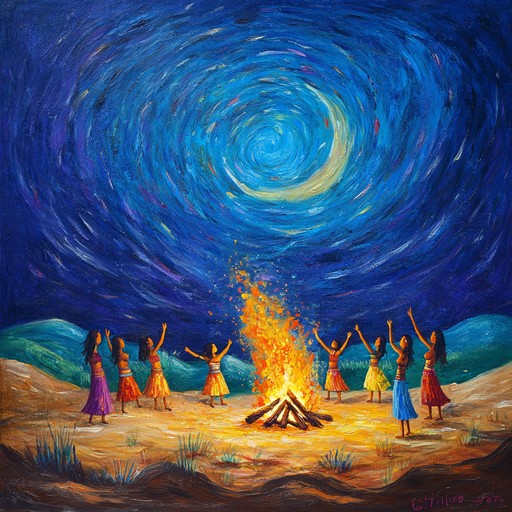 In this track, the dhol provides a rapid, rhythmic foundation reminiscent of powerful dances and jubilant celebrations in a desert under a blanket of shimmering stars. The beat captures the exhilarating essence of night time festivities illuminated by firelight, with the dhol's beats echoing through the vast, open landscape.