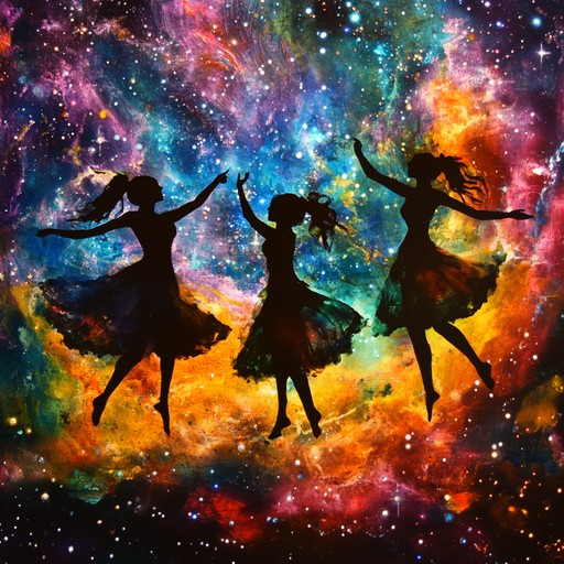 An energetic instrumental blending space disco elements with funky basslines and shimmering synths, transporting listeners to a lively interstellar party