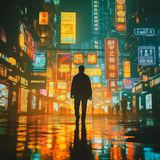 An instrumental synthpop composition that blends haunting melodies with atmospheric synth layers, capturing the feeling of wandering through a neon lit city at night, shrouded in mystery and suspense