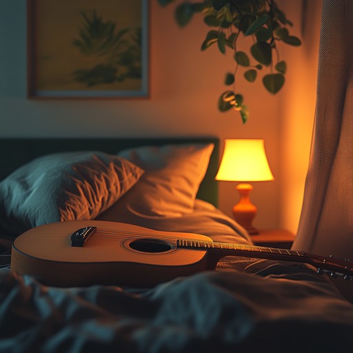 A gentle and serene acoustic guitar piece suited for late night contemplations, combining soft strumming and delicate fingerpicking to create an intimate, reflective atmosphere. The slow tempo allows for introspection, ideal for quiet evenings alone.