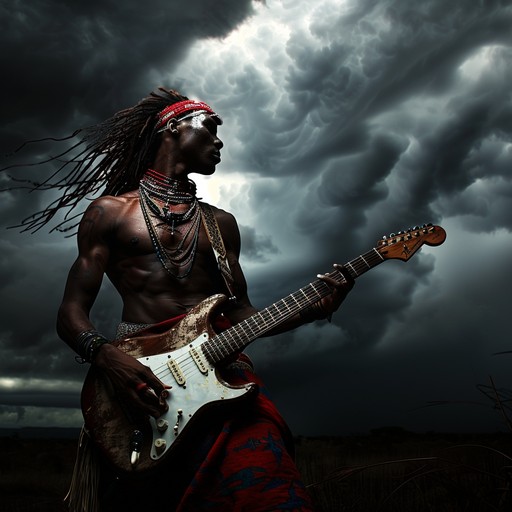 Merging the raw power of electric guitar with intense tribal drumming, this track is designed to evoke a sense of primal anger and energy. Heavy rock influences and traditional rhythms clash for an electrifying fusion experience.