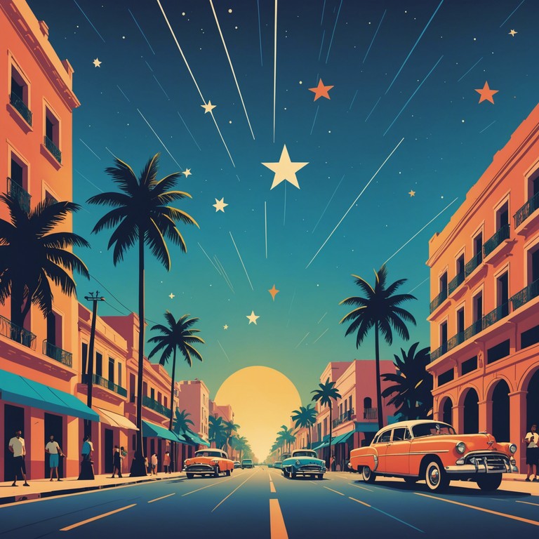 Imagine dancing on the vibrant streets of havana, where the pulse of the rumba rhythm guides your every move and the night sky bursts with stars, perfectly complementing the grandiose, joyful atmosphere set by this song.