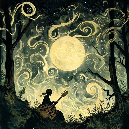 An intense instrumental track featuring spirited rhythms and ethereal melodies, portraying a secret gathering under the stars. The music combines traditional folk elements with a dark twist, immersing listeners in an otherworldly celebration where shadows come alive with movement and magic.