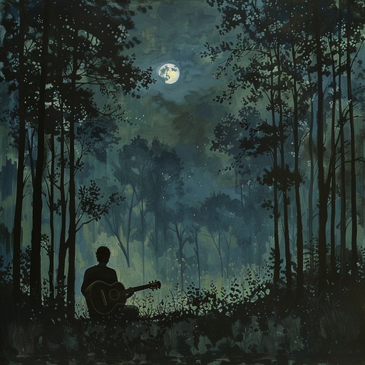 This composition evokes the haunting beauty and mystique of a midnight forest. Gentle strumming of an acoustic guitar sets the base for the dark folk theme, with ambient sounds of owls and rustling leaves enhancing the eerie yet serene atmosphere. It's a journey through nocturnal solitude and nature's enigmatic charm.