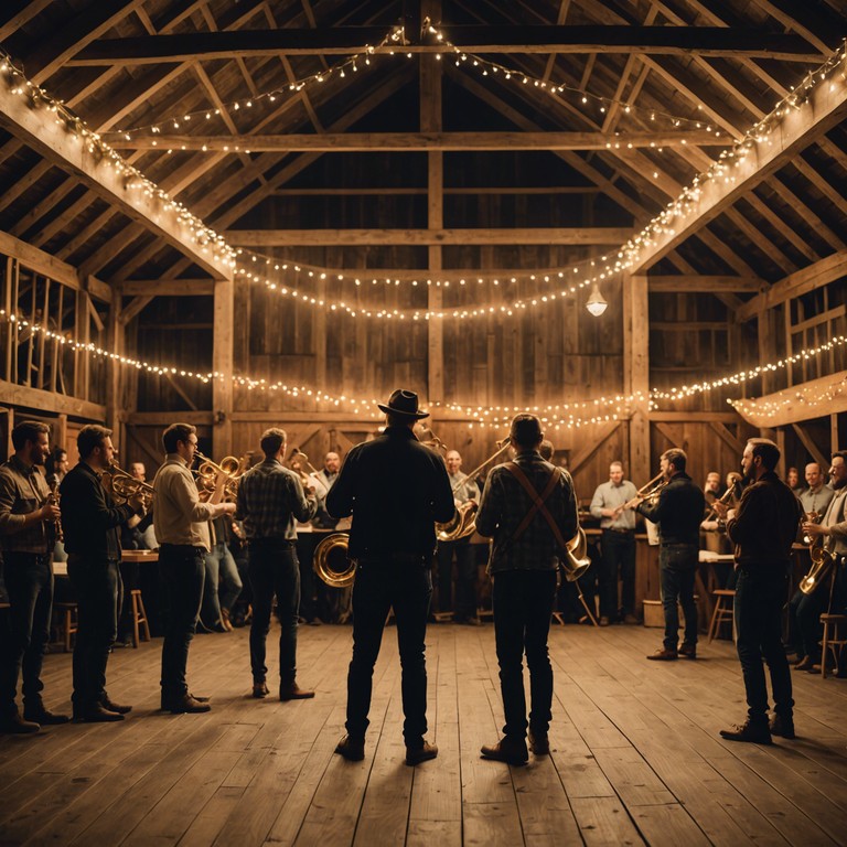 Imagine an energetic barn dance where city musicians bring their brass instruments, and country folks tune their banjos for a night of joyful, musical mishmash under the twinkling stars.